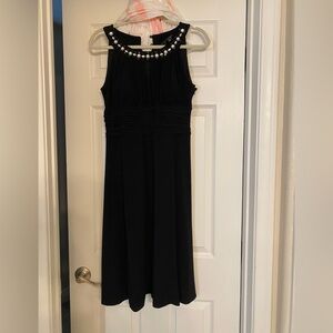 dressbarn Black Cocktail Dress with Jeweled Neckline side zip